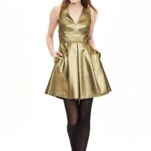 Banana Republic Gold Metallic Dress Crisscross Back Size 8 Might Fit 6 Flaws